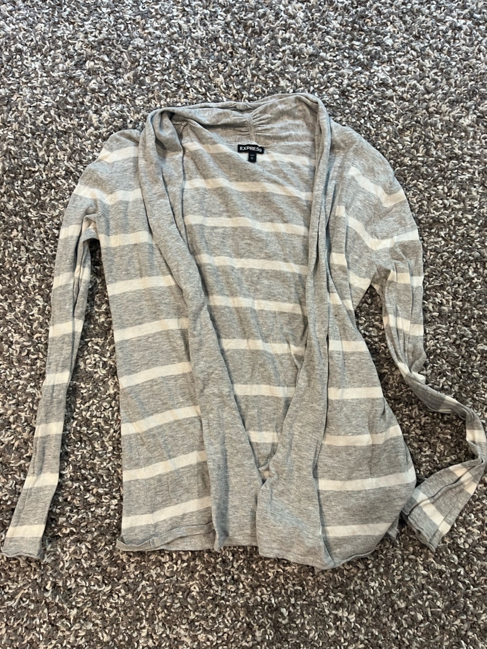 Express Light Gray and Cream Striped Open Cardigan